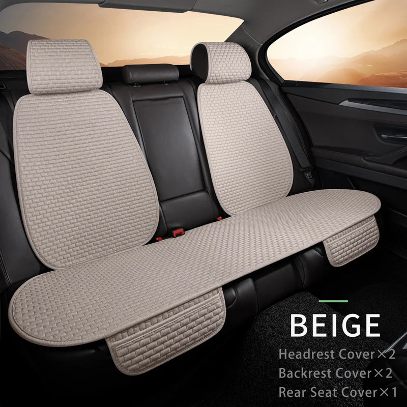 Karcle Car Seat Cover Full Set Front Rear Linen Car Cushion Breathable Universal Seat Pad Auto Protector Mat Interior Accessory
