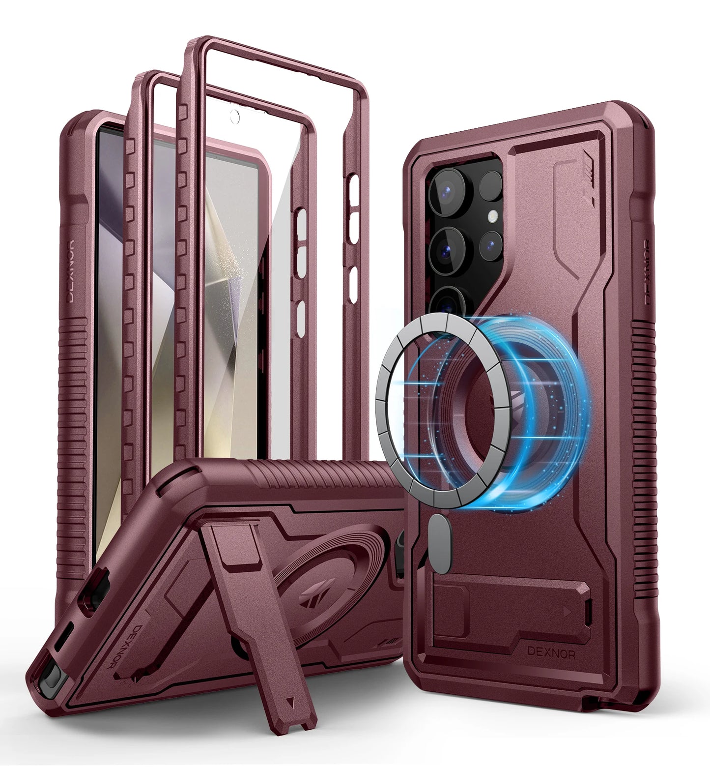 Magnetic Case for Samsung Galaxy S24 Ultra 5G Full Body Shockproof Cover Built-in Kickstand and Screen Protector