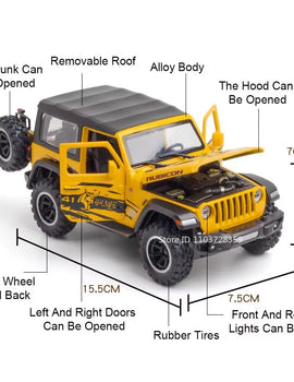 1:32 Wrangler Rubicon Diecast Off-road Vehicle Alloy Model Toys Car Doors Opened with Sound Light Pull Back Police Cars Gift