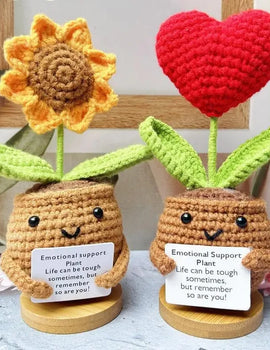 3 Pcs Positive Energy Heart Flower Hand-woven Dolls Home Room Decor Hug Pocket Knitting Doll Positive Card Desktop Ornament Gifts
