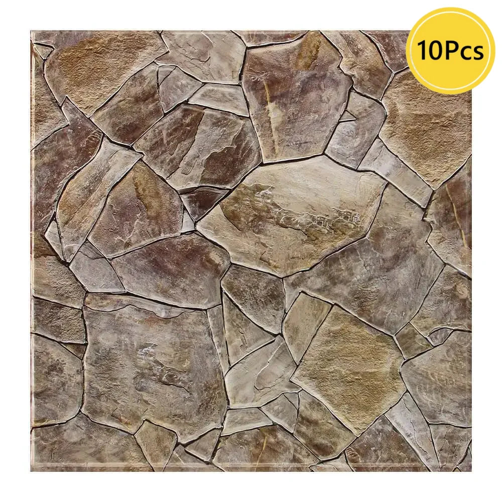 10pcs 3D Tile Sticker Self-adhesive Faux Stone Wall Panel Peel and Stick Kitchen Tile Backsplash Bathroom Wall Tile Sticker