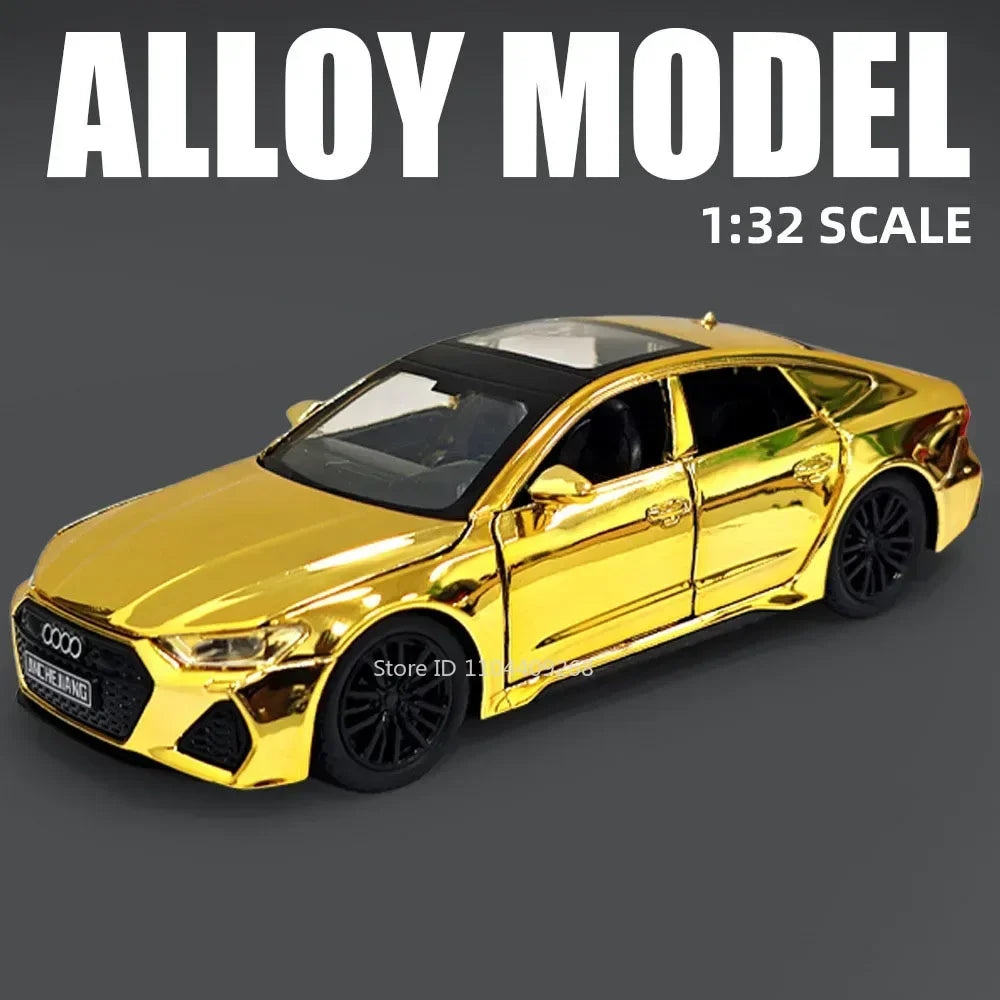 1:32 Scale RS7 RS6 Sports Car Toy Model Light Sound Pull Back Diecast Metal Miniature Vehicles Models Desktop Ornaments