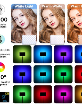 15W RGB Video Light Full Color Panel Light 8000mAh Rechargeable Photography Studio Camera Lamp 2500-9000K CRI 95+