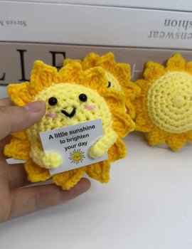 3 Pcs Funny Positive Crochet Sunshine Doll Desktop Ornament Handmade Cheer Emotional Support Positive Sun with Card Home Party Decor