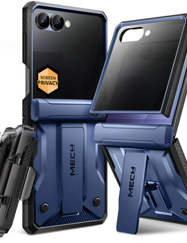 For Galaxy Z Flip 7 Case with Kickstand & 360° Rotatable Belt-Clip Built-in Privacy Screen Protector Hinge Protection Phone Case