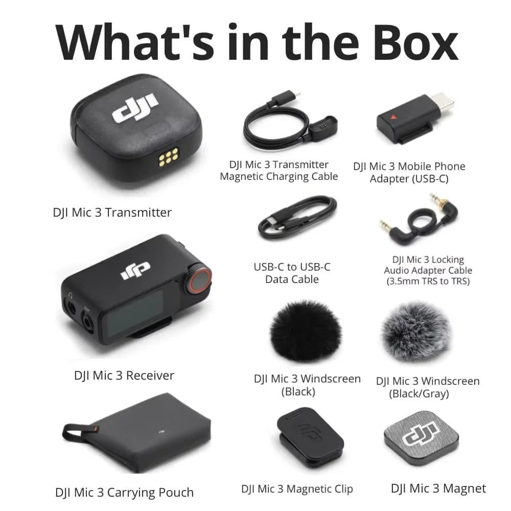 DJI Mic 3 Wireless Microphone Kit Intelligent Noise Cancelling Audio System for Cameras Smartphones and Content Creation
