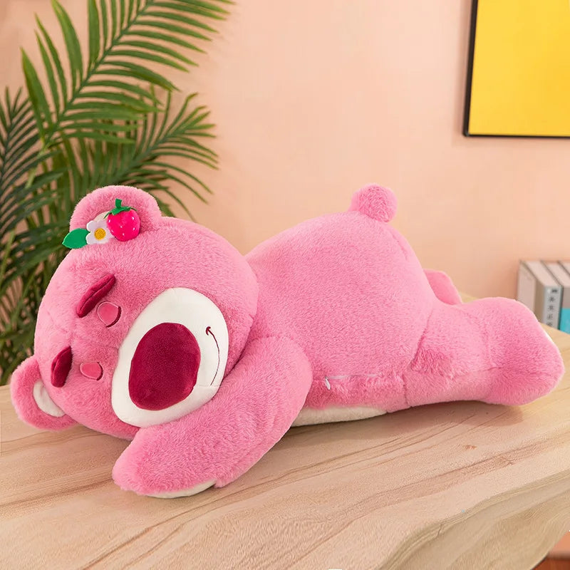 Kawaii Strawberry Bear Plush Stuffed Animal Lying Down Pillow