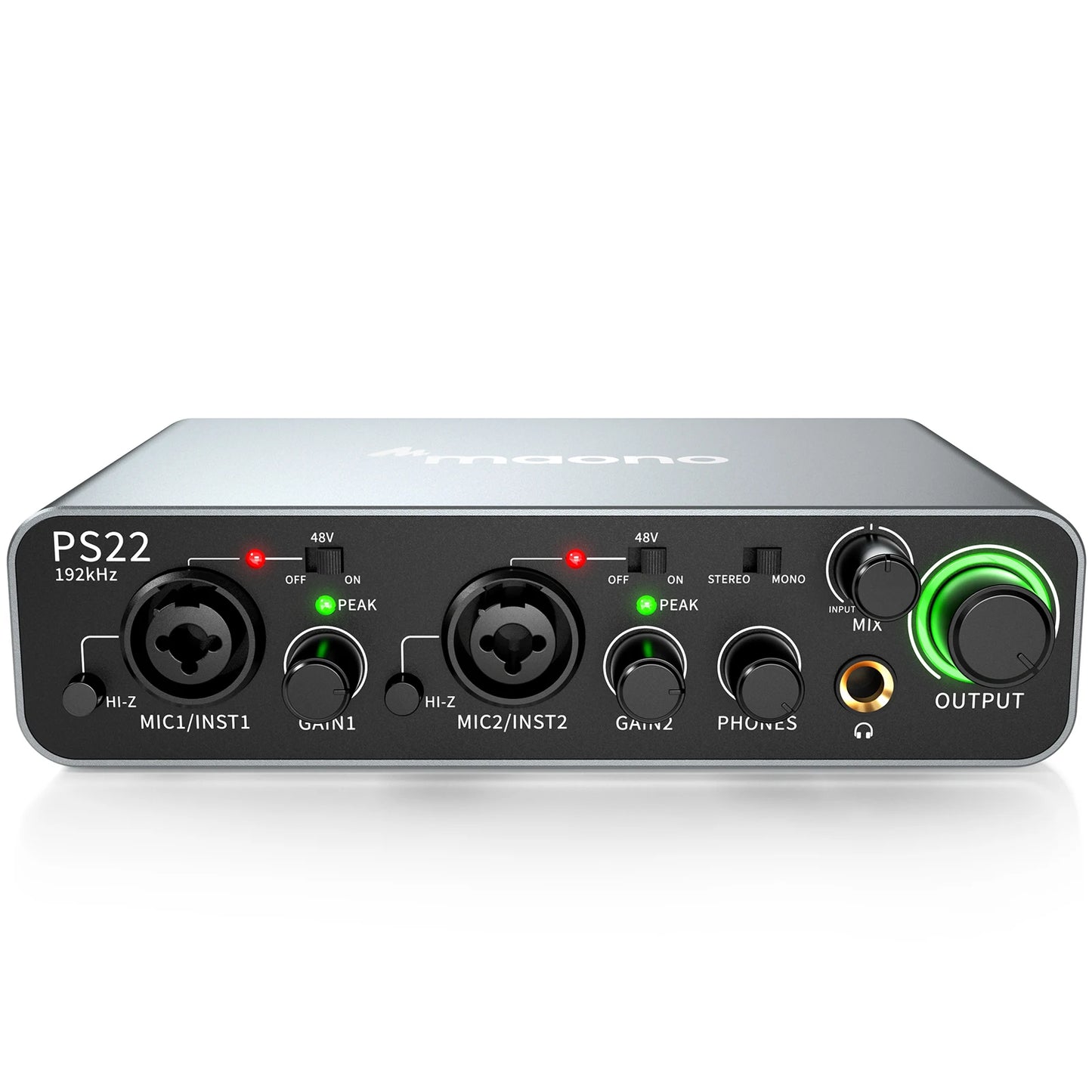 PS22 USB Audio Interface for PC,60dB Pro-Preamp, 24bit 192kHz,Dual USB Interface for PC and Smartphone, Routing Software