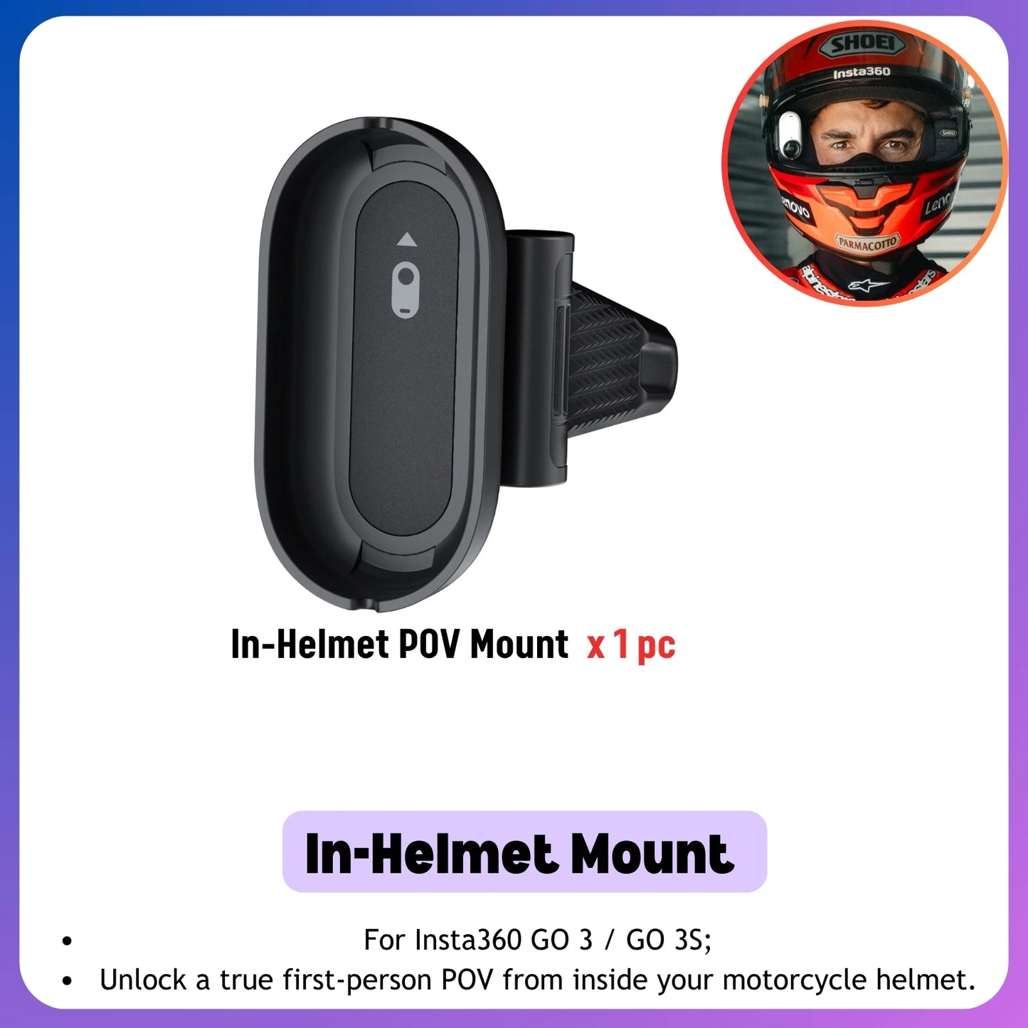 Helmet POV Mount Clip for Insta360 GO 3 and GO 3S Motorcycle Helmet Camera Holder