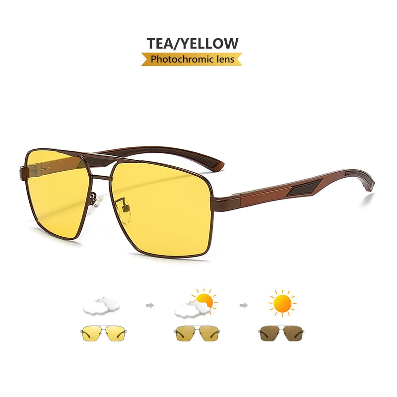 Photochromic Polarized Night Vision Driving Sunglasses UV400 Yellow Lens Goggles for Men Women