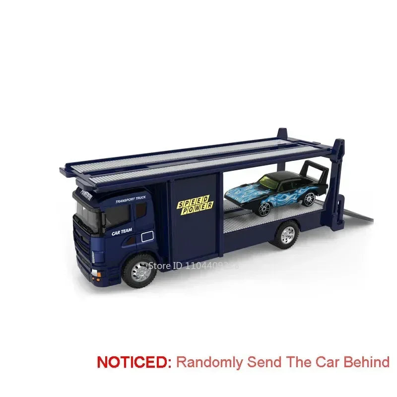 1:64 Scale Container Alloy Trailer Model Toy Car Diecast Metal Movable Joint Pull Back Engineering Vehicles Models Gifts for Boy