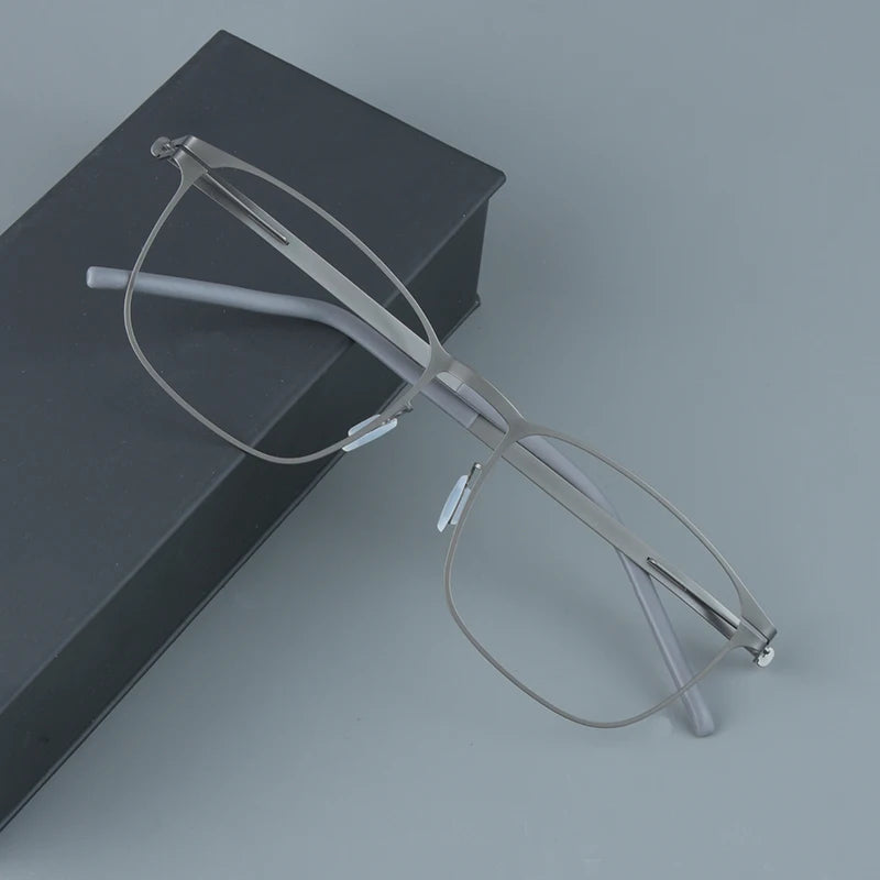 Mens Square Screwless Stainless Steel Eyeglasses Frame
