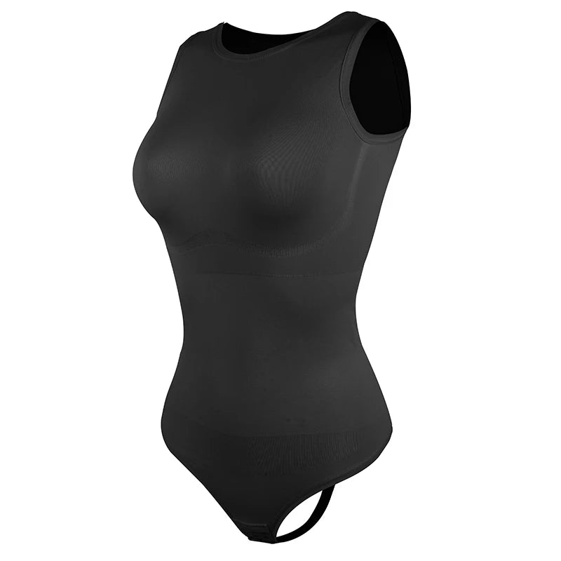 Women Sleeveless Crew Neck Shapewear Bodysuit – Tummy Control Thong Body Shaper