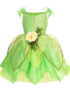 Girls Tinker Bell Costume Halloween Costume Green Fancy Dress Fairy Princess Cosplay Carnival Party Costume