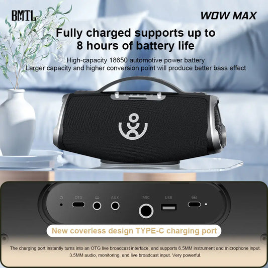 BMTL WOW MAX 300W Powerful Portable Speaker with 2 Wireless Microphones 3-way PA System Support Power Bank AUX/USB/TF/OTG