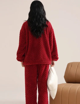 Women’s Christmas Fleece Pajama Set – Warm Flannel Zipper Sleepwear, Thick Coral Velvet
