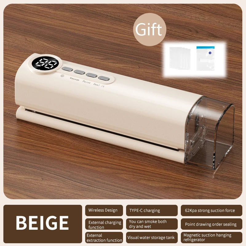 Mini Cordless Vacuum Sealer with Digital Display – Rechargeable Food Bag Vacuum & Heat Sealing Machine for Kitchen Storage