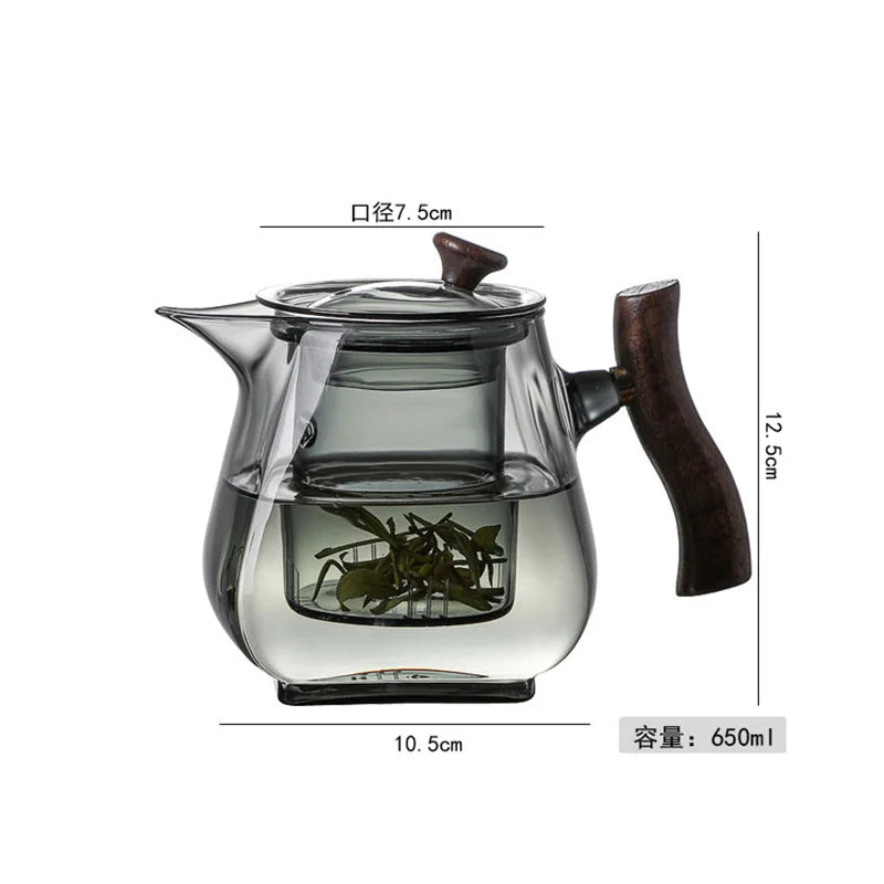 Japanese Style Glass Teapot with Wooden Handle and Infuser