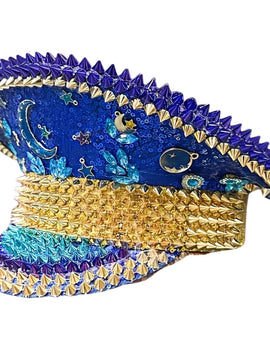Ramadan Festival Captain Hat Moon Blue Gold Rivet Unisex Adult Military Cap Rhinestone Hen Do Hat Steampunk Masquerade Party
