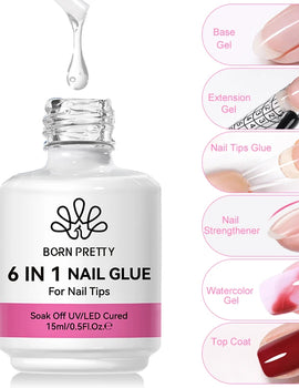 6 IN 1 Nail Glue Gel 15ML for Acrylic Nails Soak off Base Gel Top Coat UV Extension Nail Gel False Nail Tips Gel
