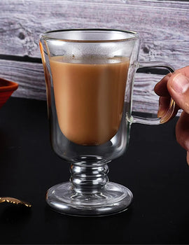 Double Wall Glass Irish Coffee Mug Bubble Tea Milkshake Cup Ice Cream Cup with Handle Milk Fruit Juice Glass Cup