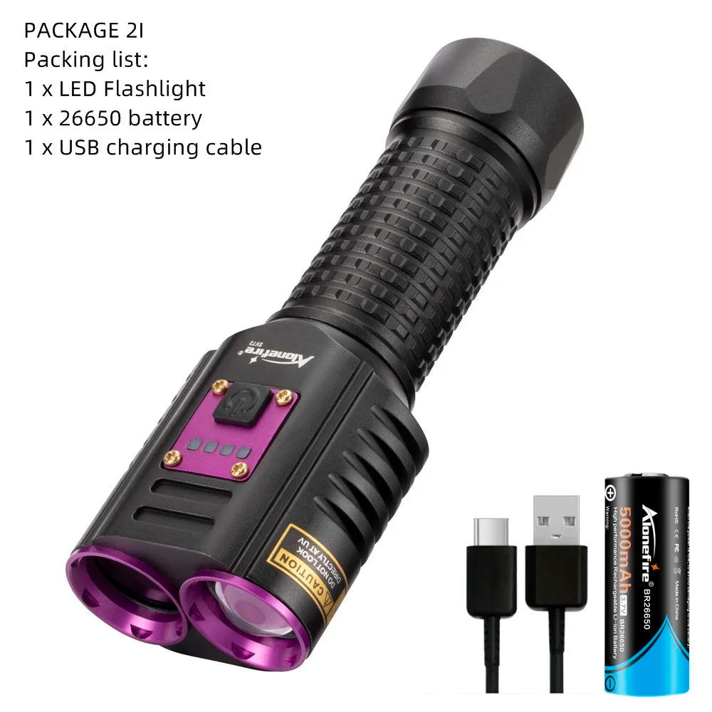 20W 365nm UV White Light Rechargeable Flashlight