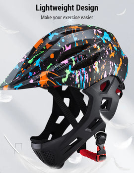 Adjustable Breathable Bike Helmets Lightweight Full Face Bicycle Helmet with LED Light 16 Openings for 46-54cm Head