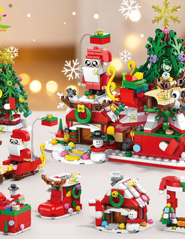 6in1 Christmas Tree Santa Claus Snowhouse Model Building Block DIY Elk Snowman Train Bricks Ornament Toys Adult Gift