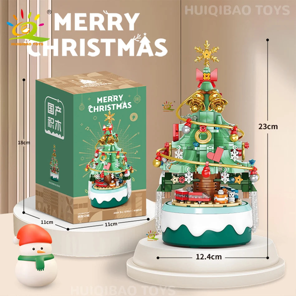 Mini Christmas Tree Santa Claus Music Box Model Micro Bricks Building Block DIY Bricks Toys for Adult Gift