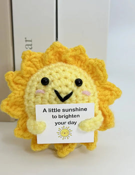 3 Pcs Funny Positive Crochet Sunshine Doll Desktop Ornament Handmade Cheer Emotional Support Positive Sun with Card Home Party Decor
