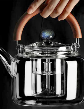 1100ml Suction Handle Beam Glass Teapot With Tea Strainer Infuser Steaming and Boiling Flower Tea Puer Dual-use Tea Pot