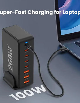 268W USB C Charger, Portable Travel 3rd GaN Charger, 8-Port Fast Charging Station, Multi Port USB Charger, PD100W Laptop Charger