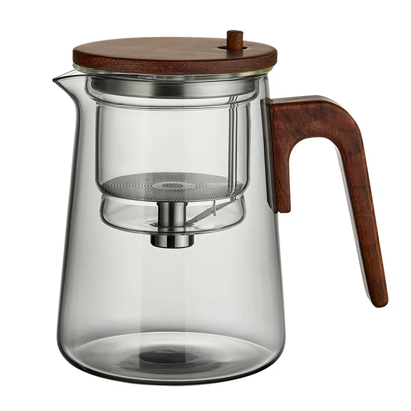 One Click Tea Separation Glass Teapot with Wood Handle