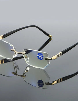Rimless Dimond Cut Reading Glasses Men's Anti Blue Light Old Glasses Business Style