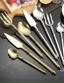 4pcs Upscale Cutlery Set 304 Stainless Steel Spoon and Fork Set Household Trident Kitchen Utensil Western Dinnerware Home Decor