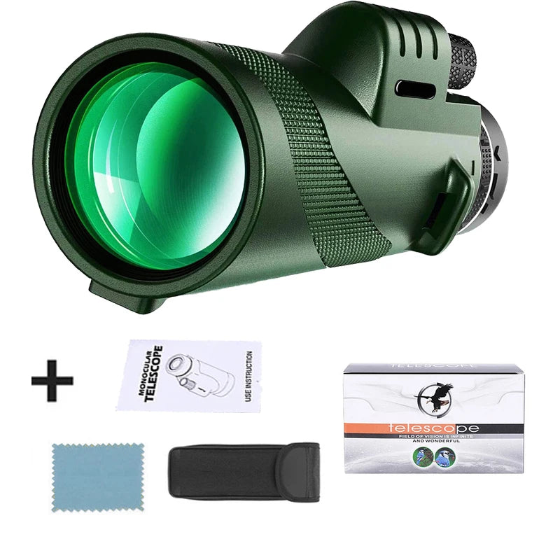 80X100 Hd Monocular Telescope Long Range Zoom Bak4 Prism Telescope with Tripod Phone Clip Hunting Camping Bird Watching Hiking