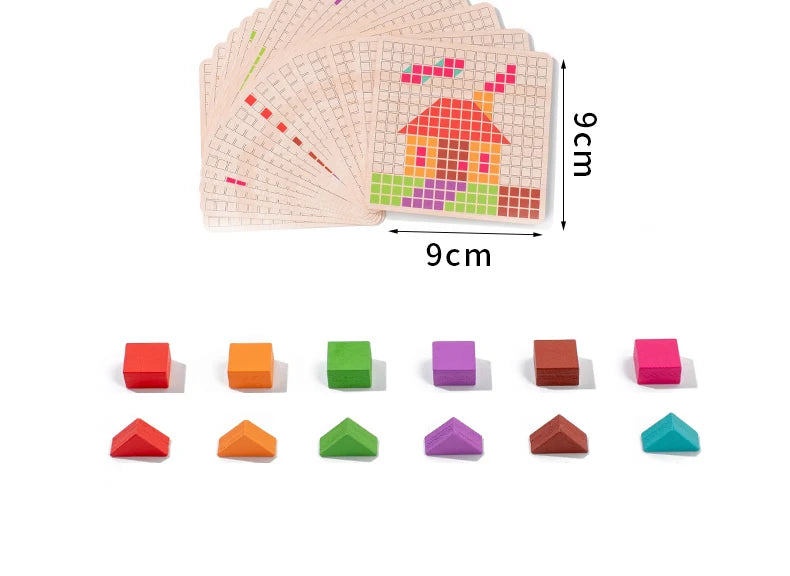 Wooden Pixel Mosaic Pattern Blocks Puzzle Game