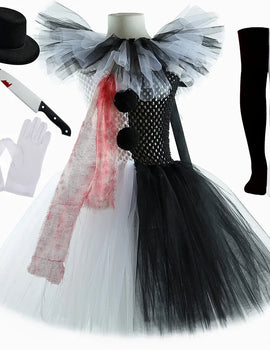 Killer Clown Costume for Girls Halloween Fancy Tutu Dress Blood Scary Art The Clown Terrifier Costume for Carnival Clothes