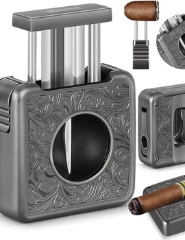 Cigar Cutter,4 in 1 Multifunction V Cut Cutter with Cigar Punch,Cigar Holder & Twin Nubber,Suitable for Max 60 Ring Gauge Cigars