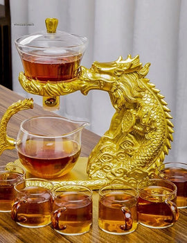 Golden Dragon Glass teacup set light luxury home full semi-automatic tea set Kung Fu teapot