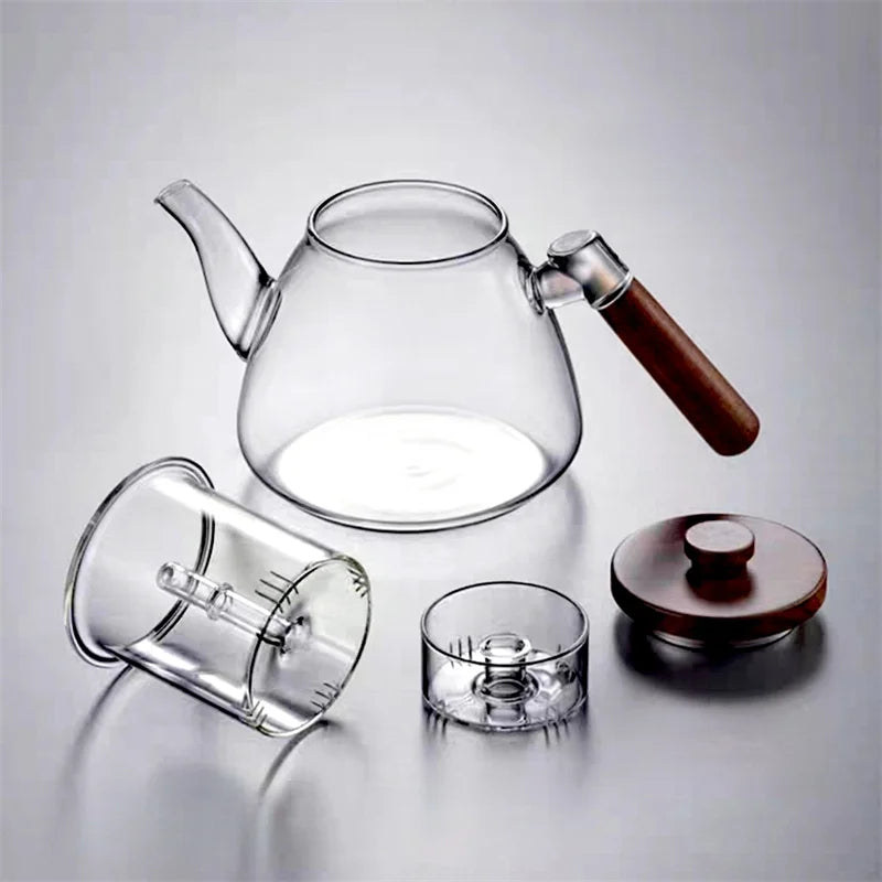 High Borosilicate Glass Teapot with Walnut Handle and Infuser
