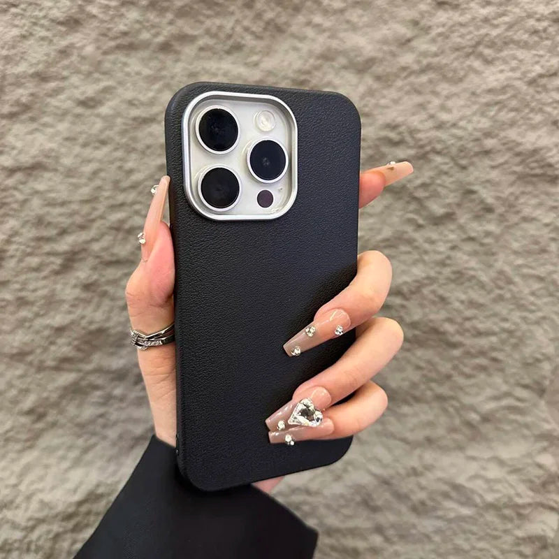 Luxury Matte Leather Phone Case For iPhone 17 16 15 14 Plus 16E Protection Shockproof Cover