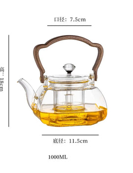 1000ML Octahedral Heat Resistant Glass Teapot Steaming and Boiling Dual-use Lifting Beam Tea Pot Glass Kettle Kung Fu Tea Set