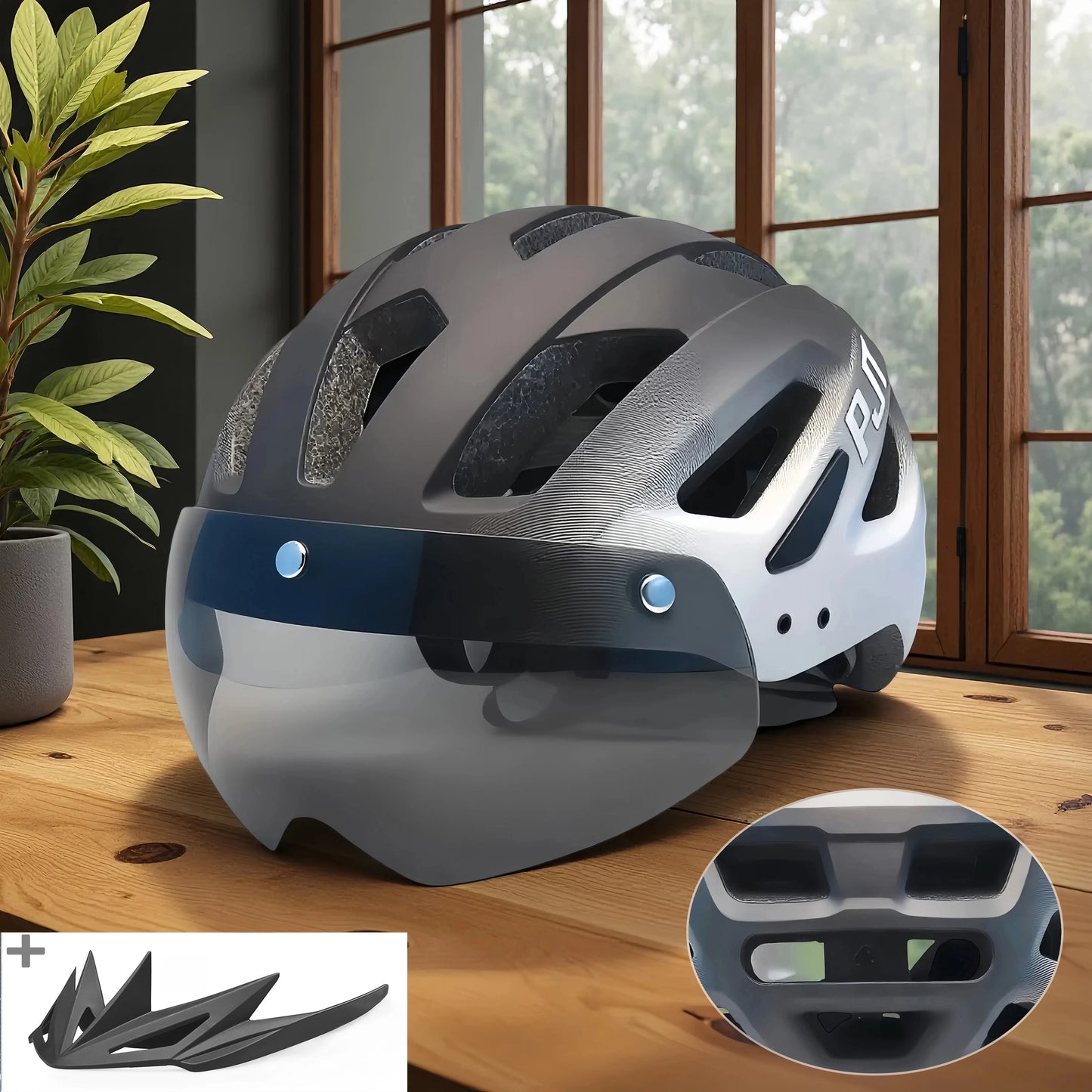 Cycling Helmet With Sun Visor Goggles For Road And Mountain Bike