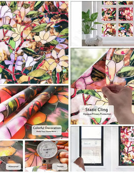 Window Film Privacy Stained Glass Film Static Cling Decorative Vinyl Removable Window Tint UV Blocking Stickers for Home Office