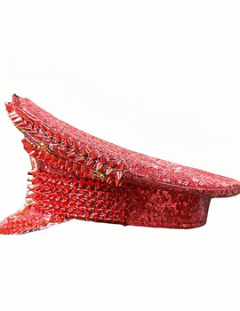 Red Rhinestone Luxury Festival Captain Hat Wedding Military Captain Hats Steampunk Caps Punk Rivets Sergeant Hat Masquerade