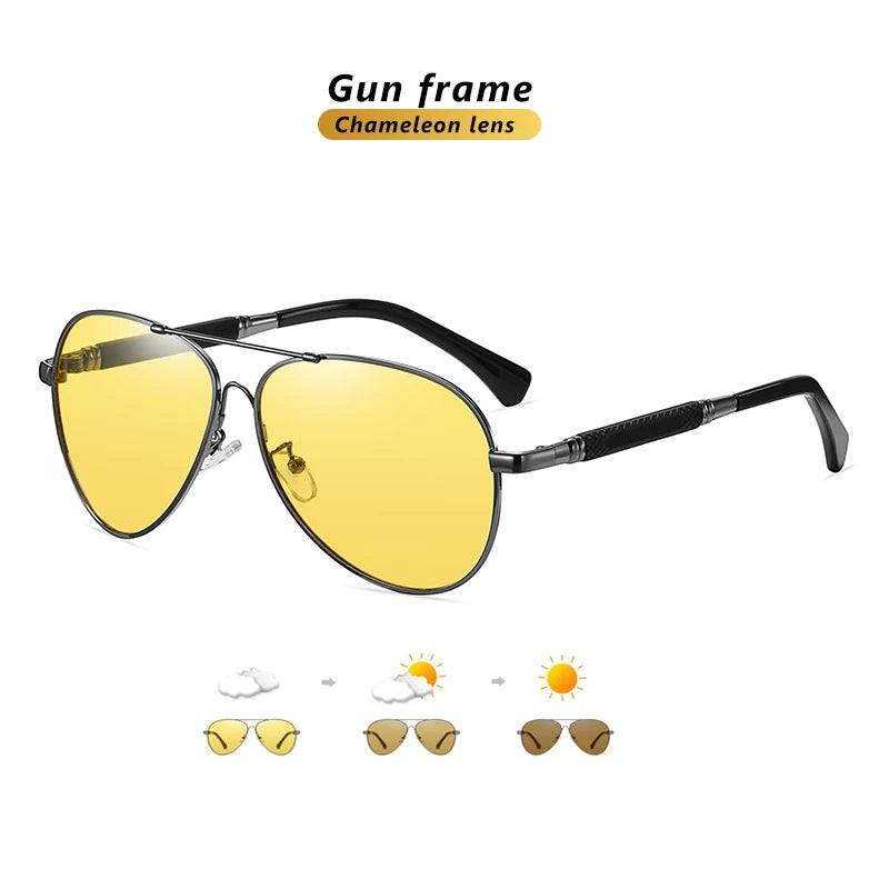 Memory Titanium Pilot Polarized Sunglasses UV400 Photochromic Night Vision Glasses for Men Women