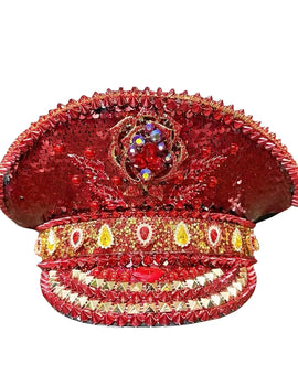 Red Rose Bling Captain Hat Rhinestone for Woman Steampunk Military Cap for Men Burning Man Music Festivals Accessories