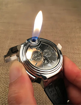 Outdoor Watch Inflatable Lighter Fashion Metal Gas Windproof Portable Open Flame Lighter Smoking Cool Personality Gift 2025 New