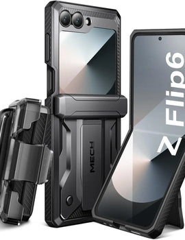 for Z Flip 6 Case with Kickstand Belt-Clip Hinge Protection Cover Screen Protector Military Grade Shockproof Phone Case